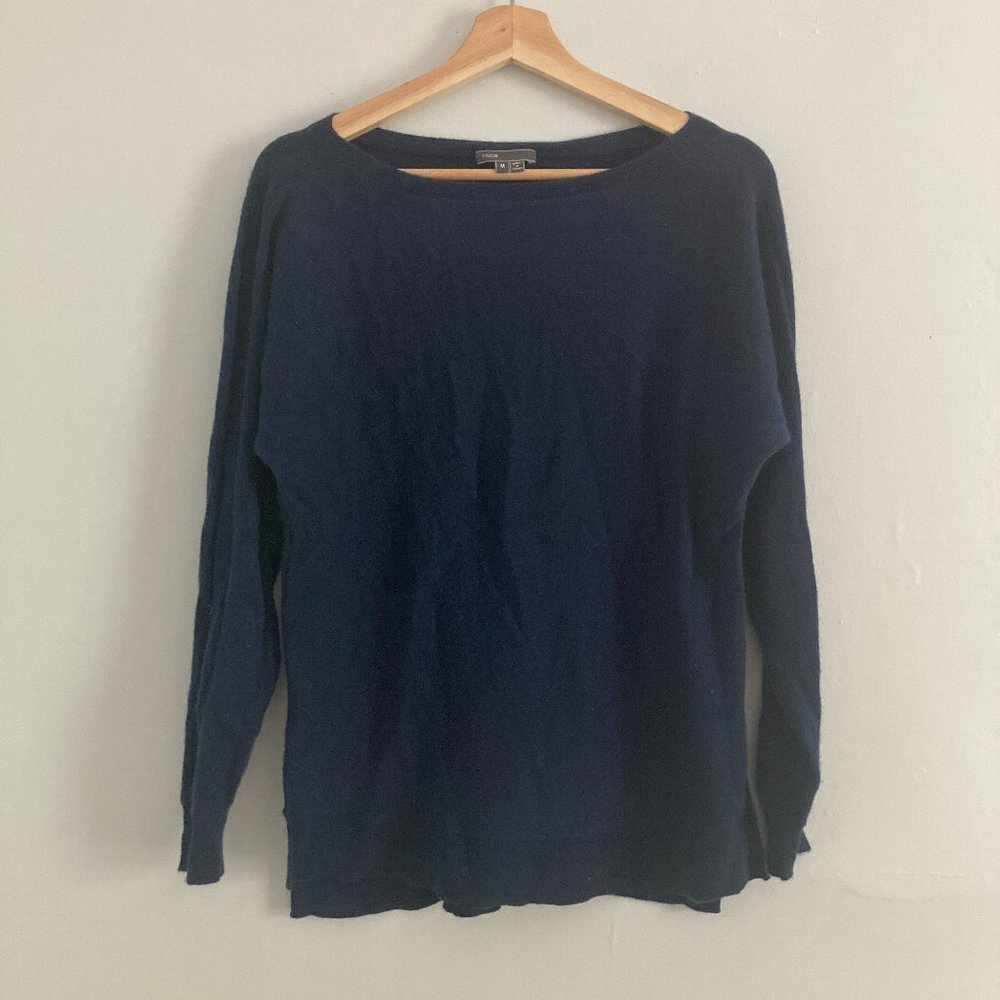 Vince Women Dark Blue 100% Cashmere Long Sleeve Sweater Pullover Sz M